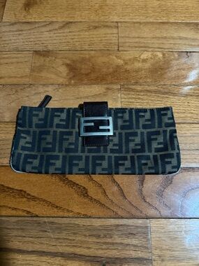Fendi Brown and Black Zucca Canvas Clutch with Buckle Detail